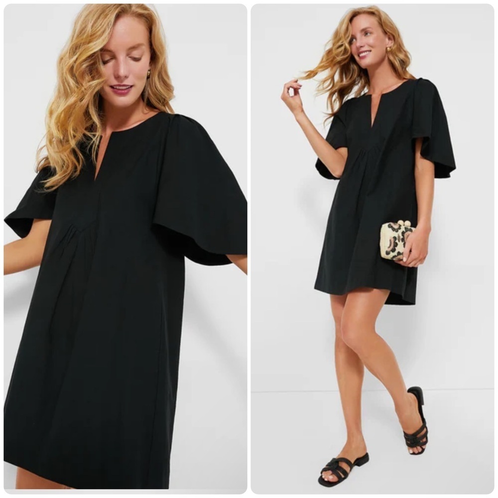 New! Tuckernuck Pomander Place Finley Flutter Sleeve Black Mini Dress 🖤 Medium - Picture 2 of 8